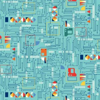 Makower Galaxy Teal Circuit Board  1756T